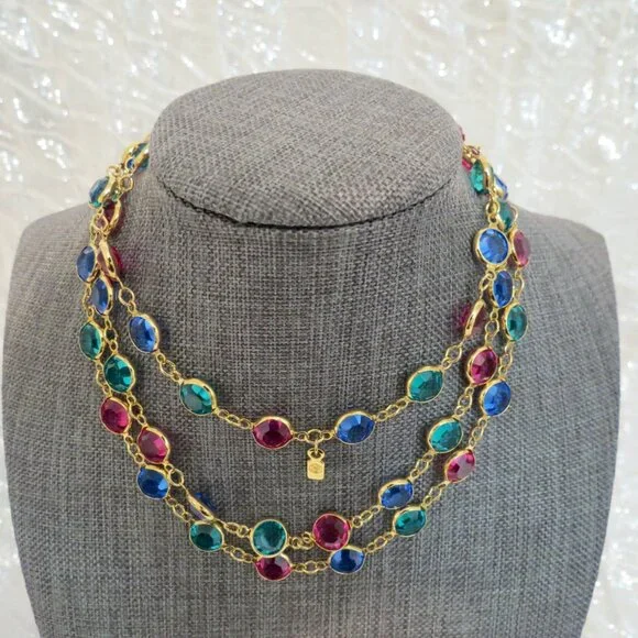 SWAROVSKI 36" Gold Tone Bezel Set Multicolor Crystal Long Necklace - Picture 6 of 7